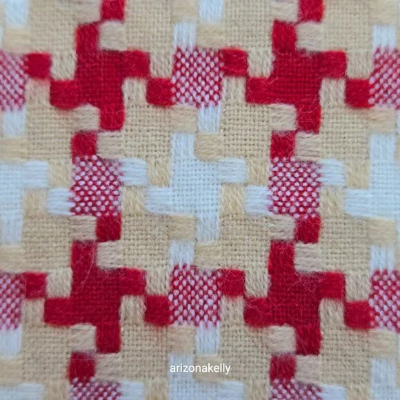 Woven Cashmere Houndstooth Scarf Red Tan White Pink - Picture 2 of 16